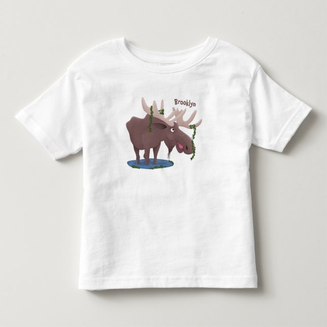 Camiseta Infantil Ilustração de desenho animado de alce feliz e engr (Frente)