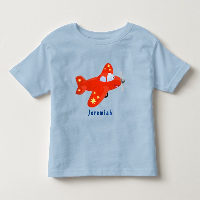 Camiseta Infantil Ilustração de desenho animado de avião vermelho-cl (Frente)