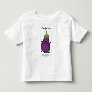 Camiseta Infantil Ilustração de desenho animado de beringela feliz