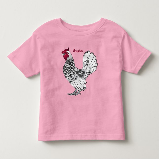 Camiseta Infantil Ilustração de desenho animado de frango Sebright (Frente)