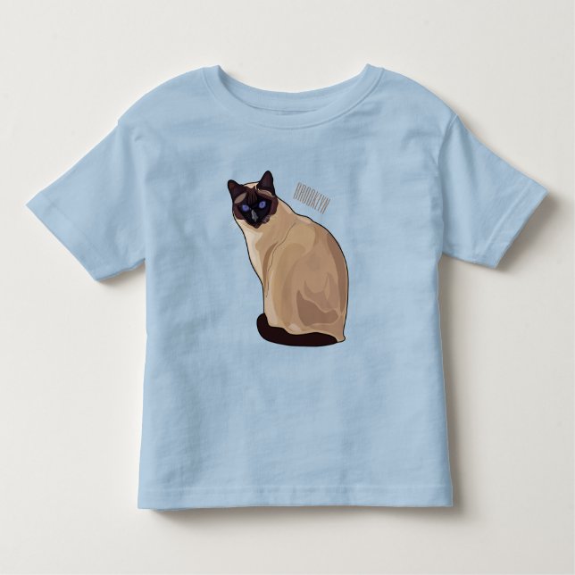 Camiseta Infantil Ilustração de desenho animado de gato siamês (Frente)