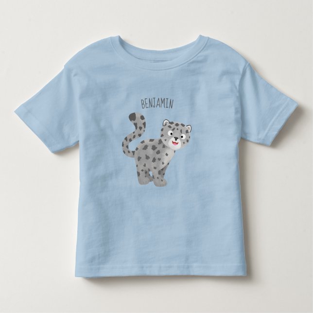 Camiseta Infantil Ilustração de desenho animado de leopardo-da-neve (Frente)