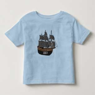 Camiseta Infantil Ilustração de desenho animado de navio pirata