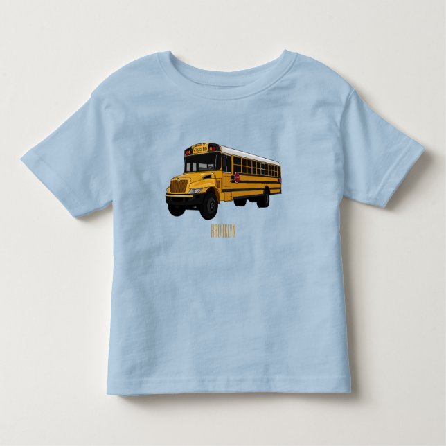 Camiseta Infantil Ilustração de desenho animado de ônibus escolar (Frente)