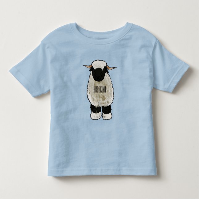 Camiseta Infantil Ilustração de desenho animado de ovelha Valais Bla (Frente)