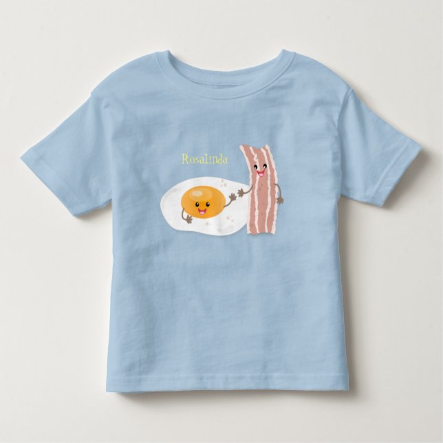 Camiseta Infantil Ilustração de desenho animado de ovo e bacon em ka (Frente)