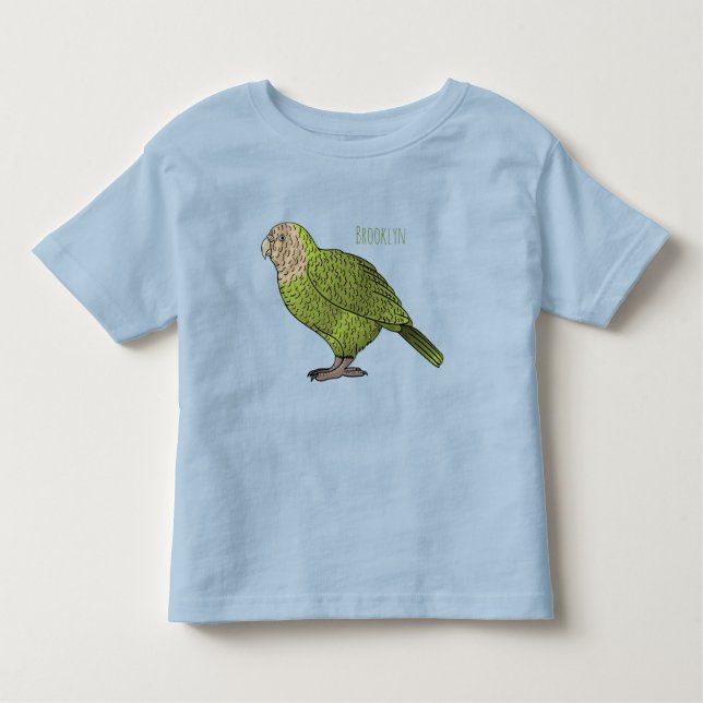 Camiseta Infantil Ilustração de desenho animado de pássaro Kakapo (Frente)