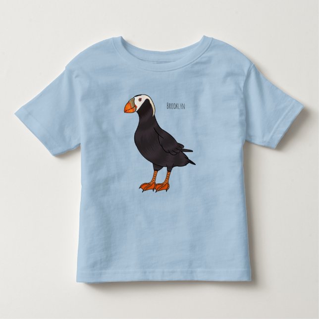 Camiseta Infantil Ilustração de desenho animado de pássaros puffin t (Frente)
