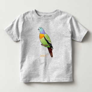 Camiseta Infantil Ilustração de desenho animado de pombo verde de pe