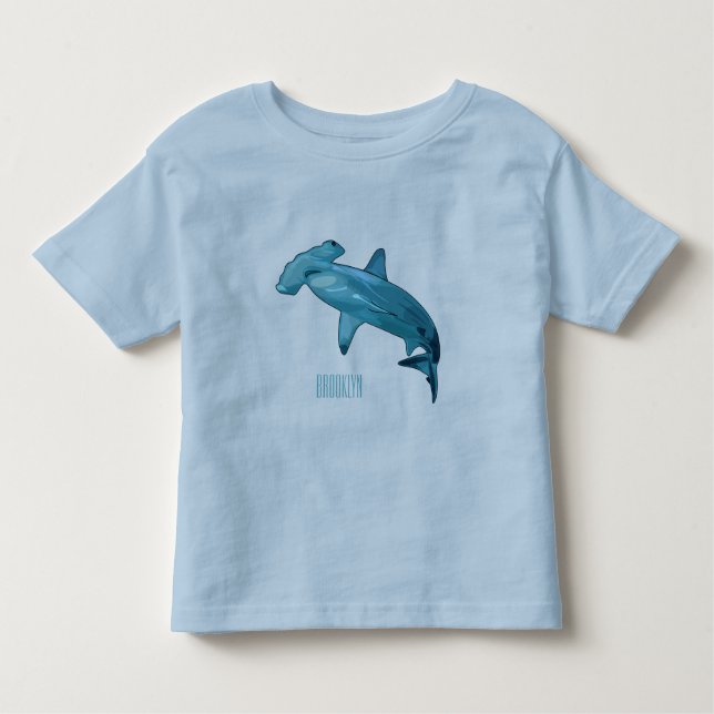 Camiseta Infantil Ilustração de desenho animado de tubarão-martelo (Frente)