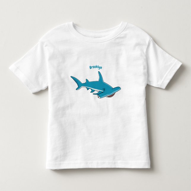 Camiseta Infantil Ilustração de desenho animado de tubarão-martelo (Frente)