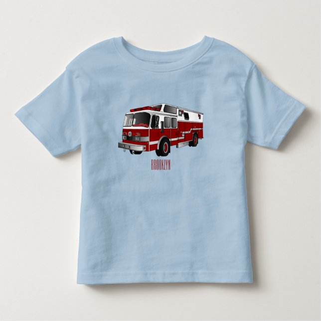 Camiseta Infantil Ilustração de desenho animado do motor de incêndio (Frente)