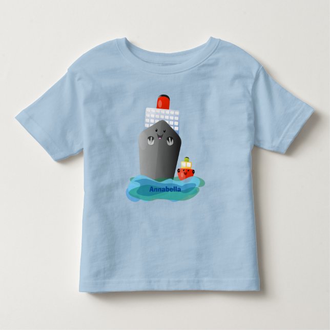 Camiseta Infantil Ilustração de desenho animado do navio de linha do (Frente)