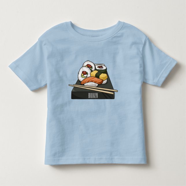 Camiseta Infantil Ilustração de desenho animado Sushi (Frente)