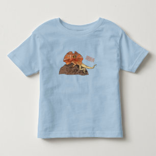 Camiseta Infantil Ilustração de desenho de lagarto de pescoço frito