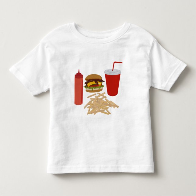 Camiseta Infantil Ilustração de Fries Burger de Comida Rápida (Frente)