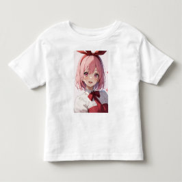 Camiseta Infantil Ilustração de Garota de Anime Fofo com Cabelo Rosa