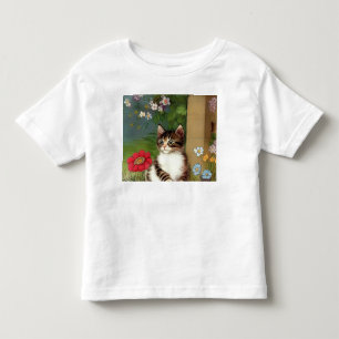 Camiseta Infantil Ilustração de Gato Antigo com Flores de Primavera
