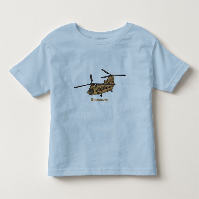 Camiseta Infantil Ilustração de helicóptero militar Chinook (Frente)
