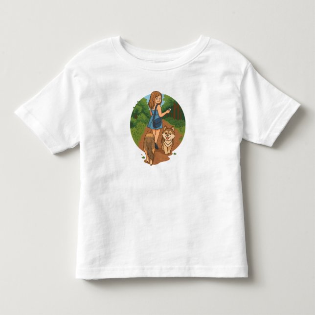 Camiseta Infantil Ilustração de mãe de cachorro fofa passeando com c (Frente)
