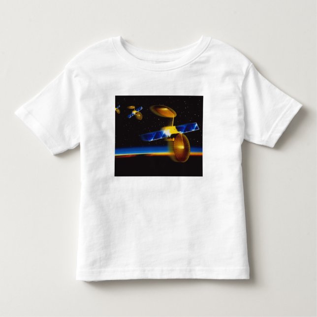 Camiseta Infantil Ilustração de satélites no horizonte da Terra (Frente)