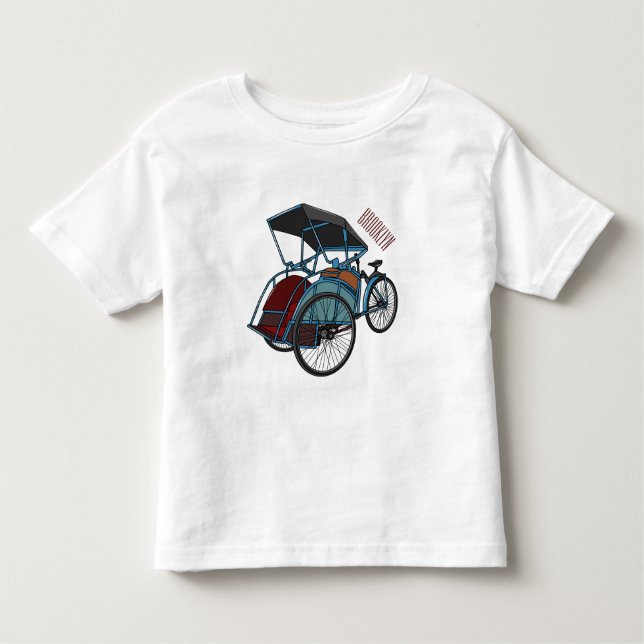 Camiseta Infantil Ilustração do desenho do rickshaw Ciclo (Frente)