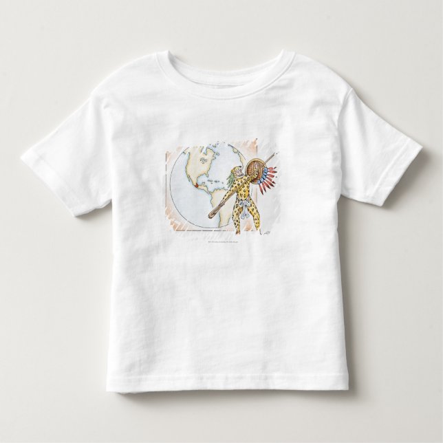 Camiseta Infantil Ilustração do guerreiro asteca de Jaguar (Frente)