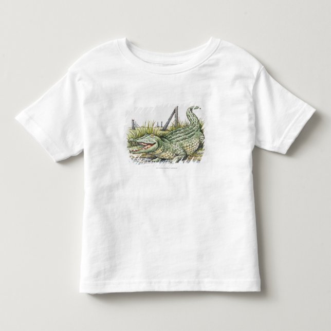 Camiseta Infantil Ilustração do jacaré na costa (Frente)