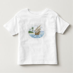 Camiseta Infantil Ilustração do navio do século XVI perto da ilha