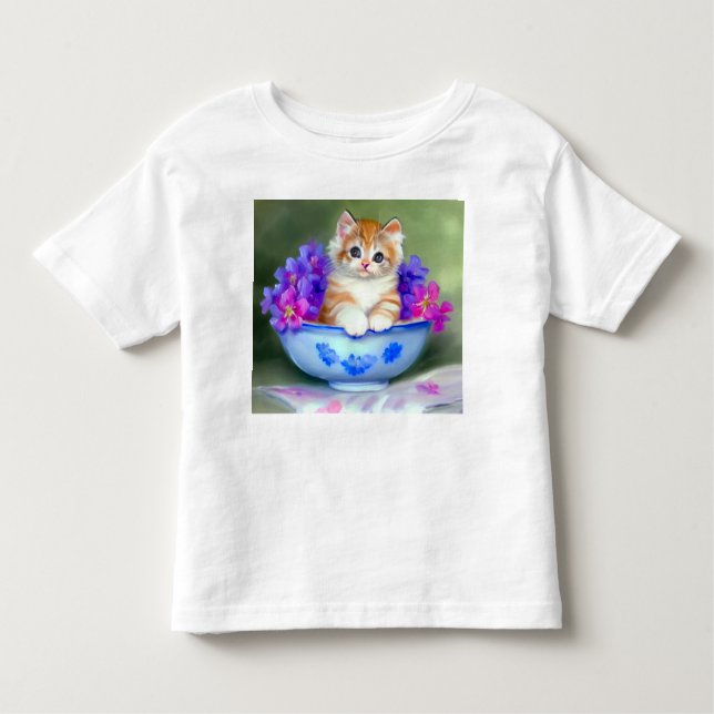 Camiseta Infantil Ilustração Vintage Laranja e White Kitten (Frente)