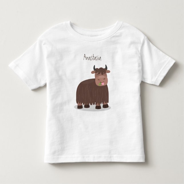 Camiseta Infantil Imagem animada de relva feliz comendo iaque engraç (Frente)