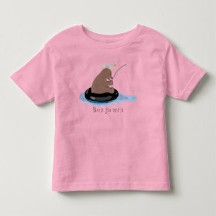 Camiseta Infantil Imagem de desenho animado da pesca do filhote de u