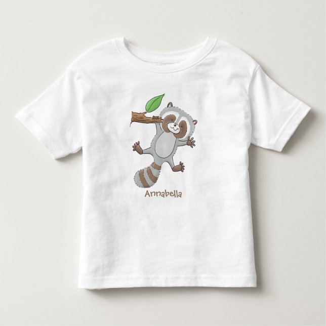 Camiseta Infantil Imagem de desenho animado de bebê guaxinim feliz e (Frente)