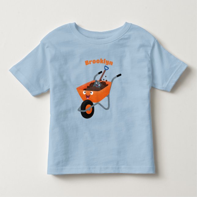 Camiseta Infantil Imagem de desenho animado de carrinho de mão laran (Frente)