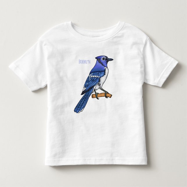 Camiseta Infantil Imagem de desenho animado de pássaro azul (Frente)