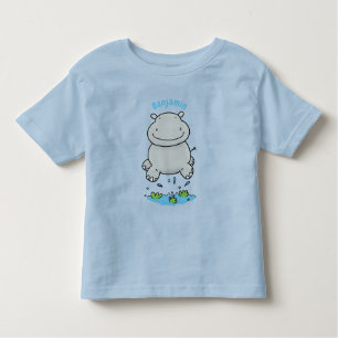 Camiseta Infantil Imagem de desenho animado de salto do hipopótamo