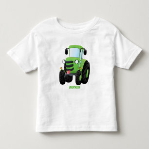 Camiseta Infantil Imagem de desenho animado de trator fazenda verde-