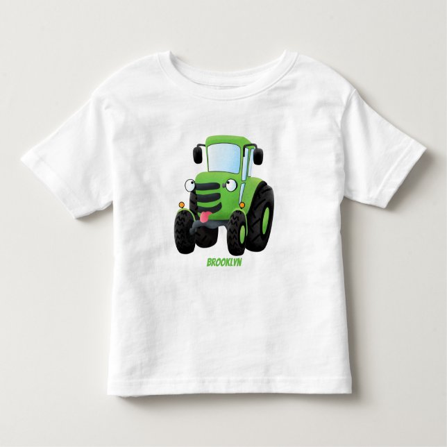 Camiseta Infantil Imagem de desenho animado de trator fazenda verde- (Frente)