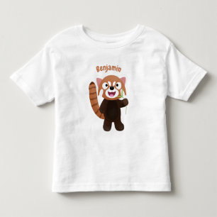 Camiseta Infantil Imagem de desenho animado do panda vermelho-bonito