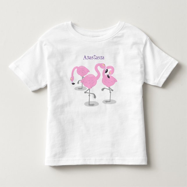Camiseta Infantil Imagem de desenho animado rosa-claro flamingo trio (Frente)
