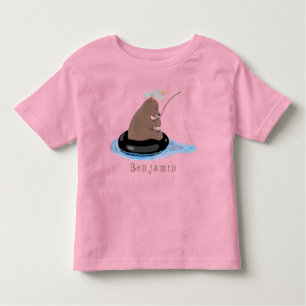 Camiseta Infantil Imagem do desenho animado de pesca de filhotes de 