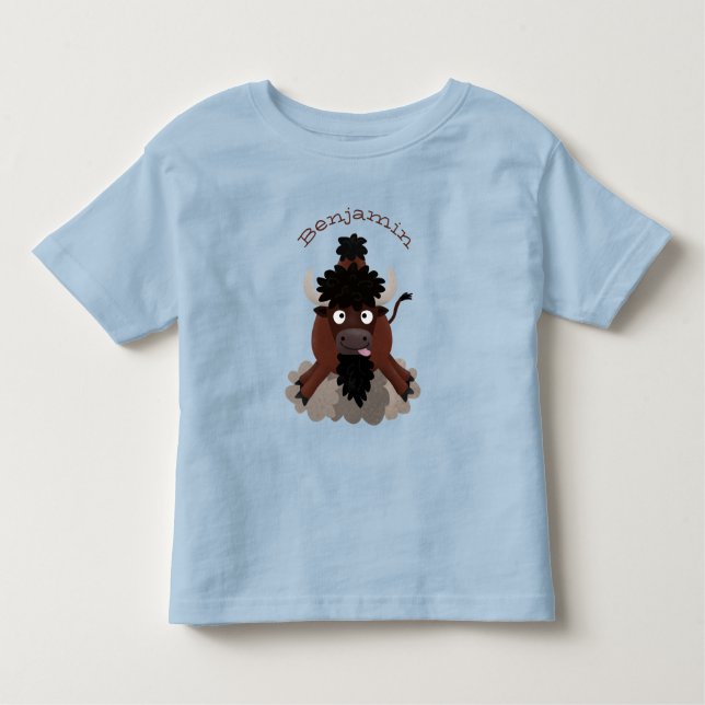 Camiseta Infantil Imagem engraçada de desenho animado de bisonte de  (Frente)