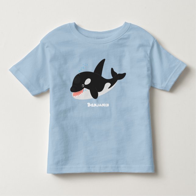 Camiseta Infantil Imagem engraçada de desenho animado de orca (Frente)