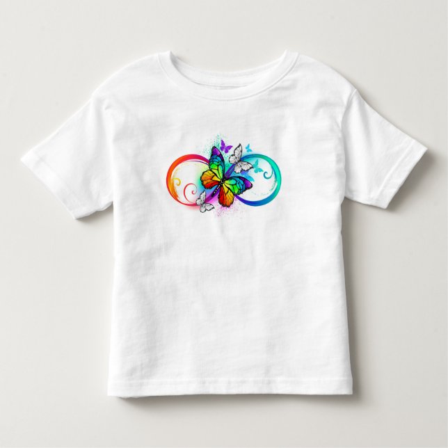 Camiseta Infantil Infinidade brilhante com borboleta arco-íris (Frente)