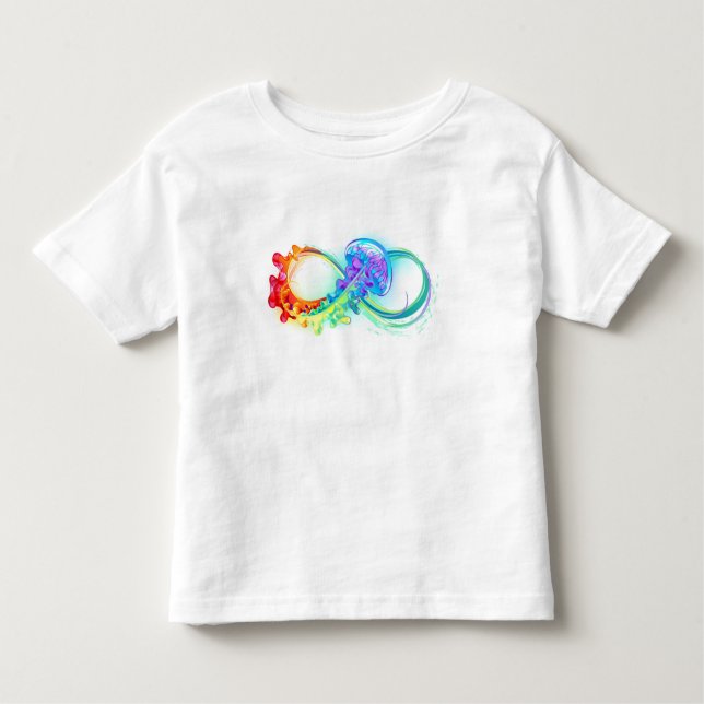 Camiseta Infantil Infinidade com água-vivas do Arco-Íris (Frente)