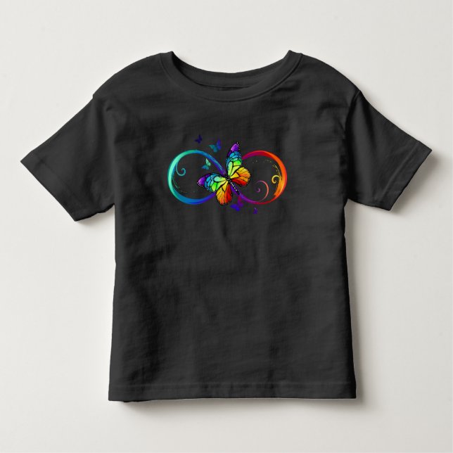 Camiseta Infantil Infinidade vibrante com borboleta arco-íris a pret (Frente)