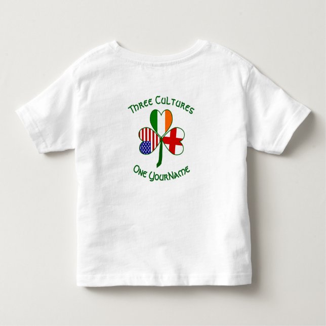 Camiseta Infantil Inglaterra Irlanda EUA Shamrock Flag Personalizado (Verso)