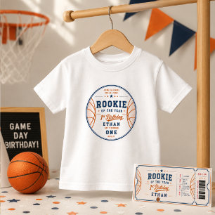 Camiseta Infantil Ingressante do Ano Bilhete de Basquete 1º Aniversá