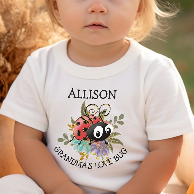 Camiseta Infantil Inseto de Amor Branco Bonito Ladybug Nome Floral (Criador carregado)