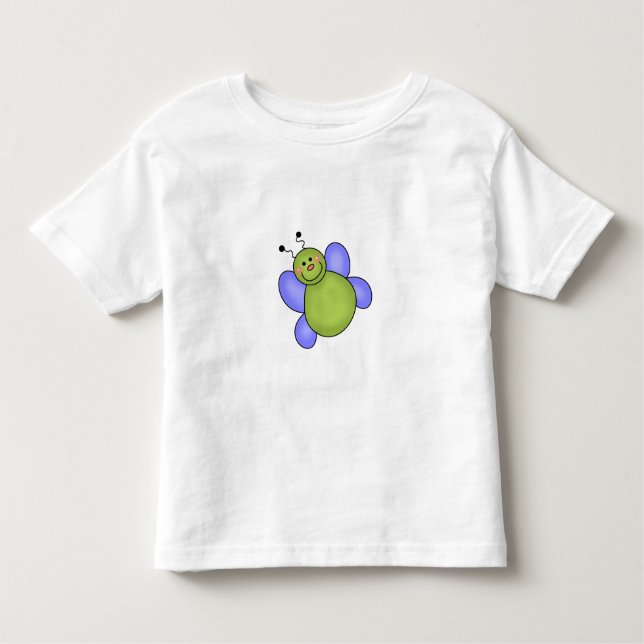 Camiseta Infantil Inseto de sorriso azul e verde (Frente)